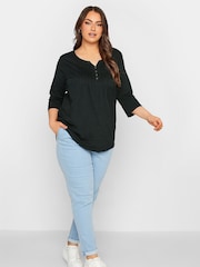 Yours Curve Black Pintuck Henley Top - Image 2 of 4