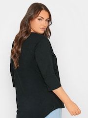 Yours Curve Black Pintuck Henley Top - Image 3 of 4