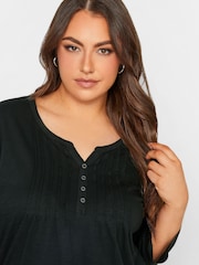 Yours Curve Black Pintuck Henley Top - Image 4 of 4