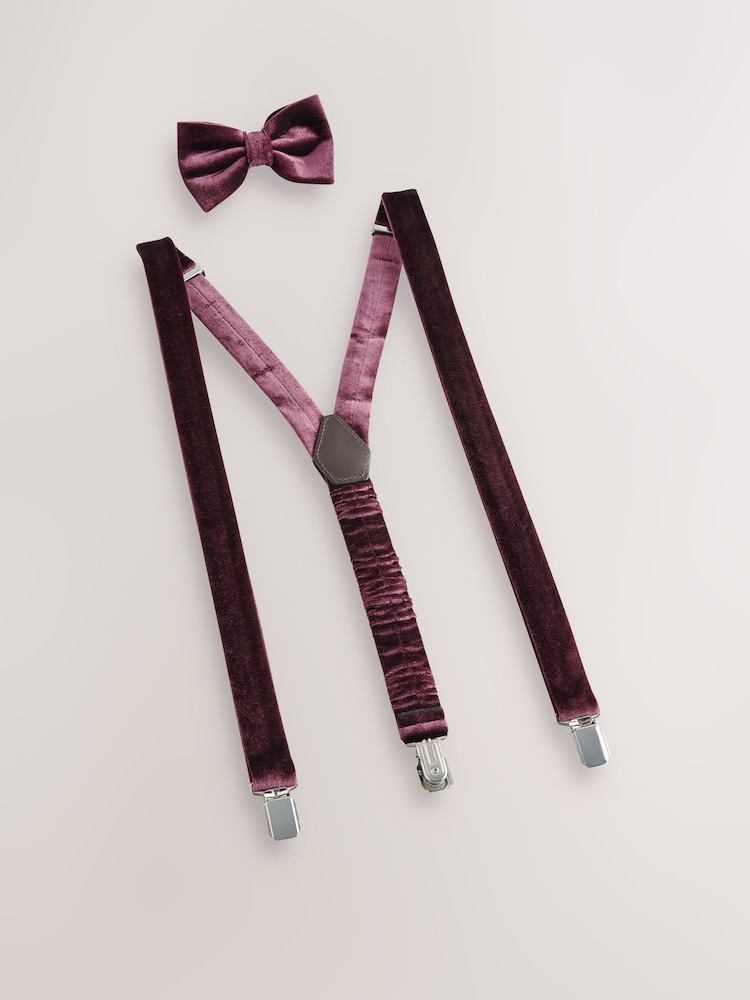 Burgundy Red Velvet Bow Tie and Braces - Image 3 of 6