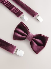 Burgundy Red Velvet Bow Tie and Braces - Image 5 of 6