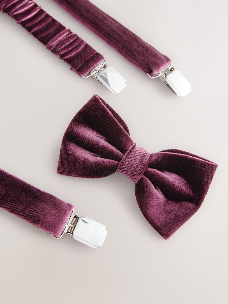 Burgundy Red Velvet Bow Tie and Braces - Image 5 of 6