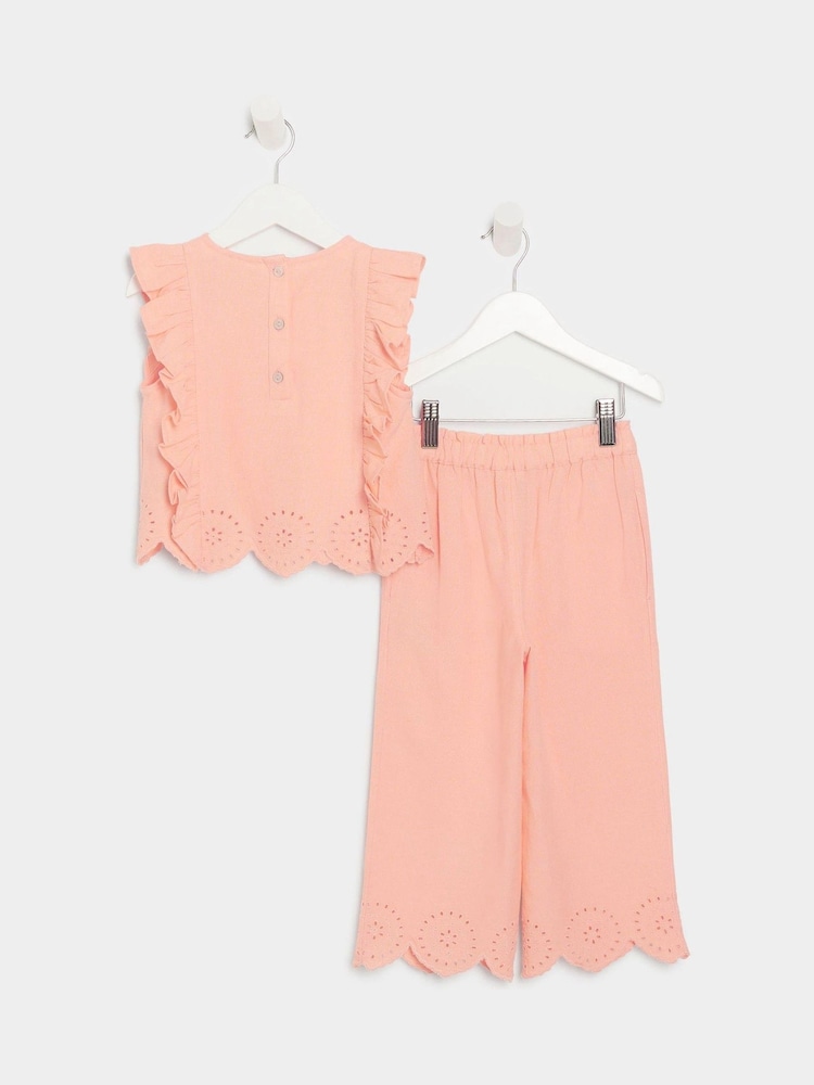 River Island Pink Girls Linen Shell Top and Trouser Set - Image 1 of 4