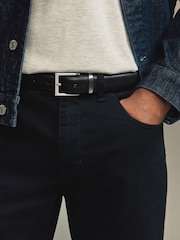 Black Textured Metal Keeper Leather Belt - Image 1 of 4