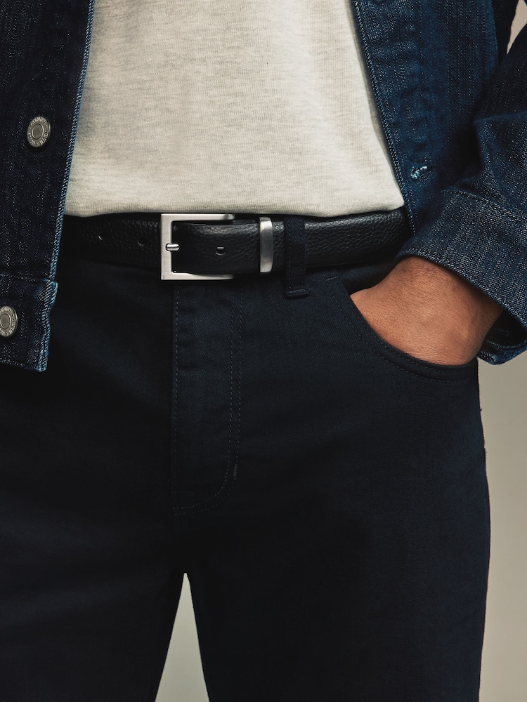 Black Textured Metal Keeper Leather Belt - Image 1 of 4