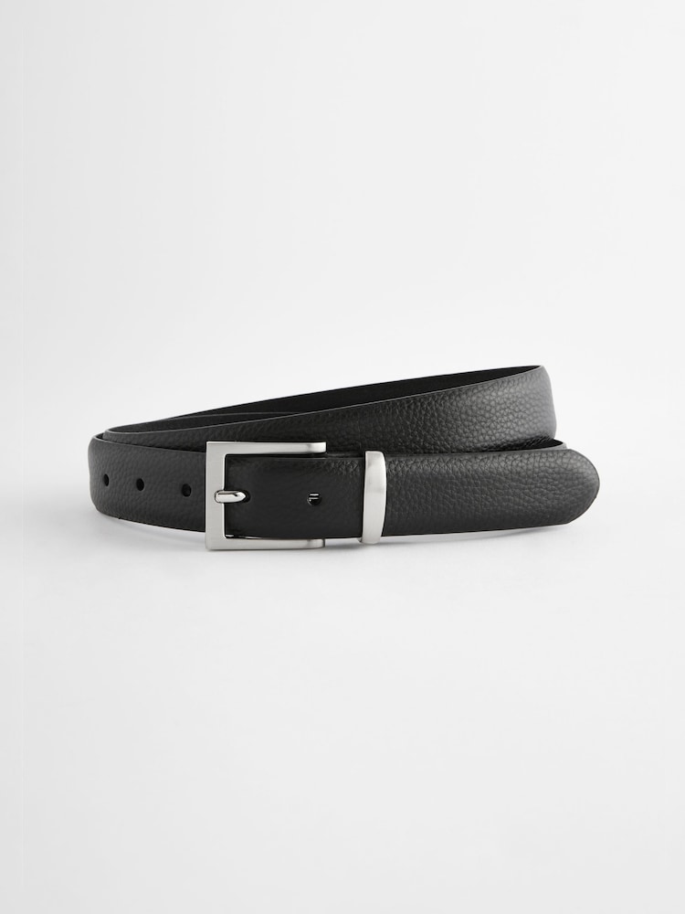 Black Textured Metal Keeper Leather Belt - Image 2 of 4