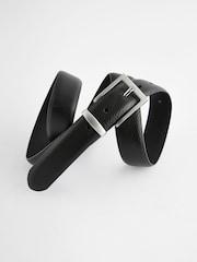 Black Textured Metal Keeper Leather Belt - Image 3 of 4
