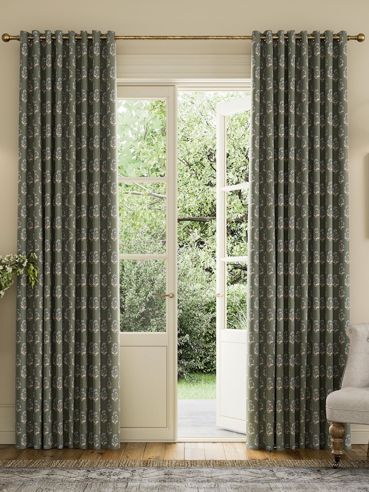Joules Olive Chamomile Blackout Eyelet Curtains - Image 1 of 2