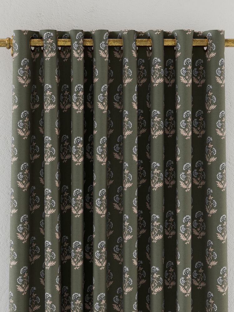 Joules Olive Chamomile Blackout Eyelet Curtains - Image 2 of 2