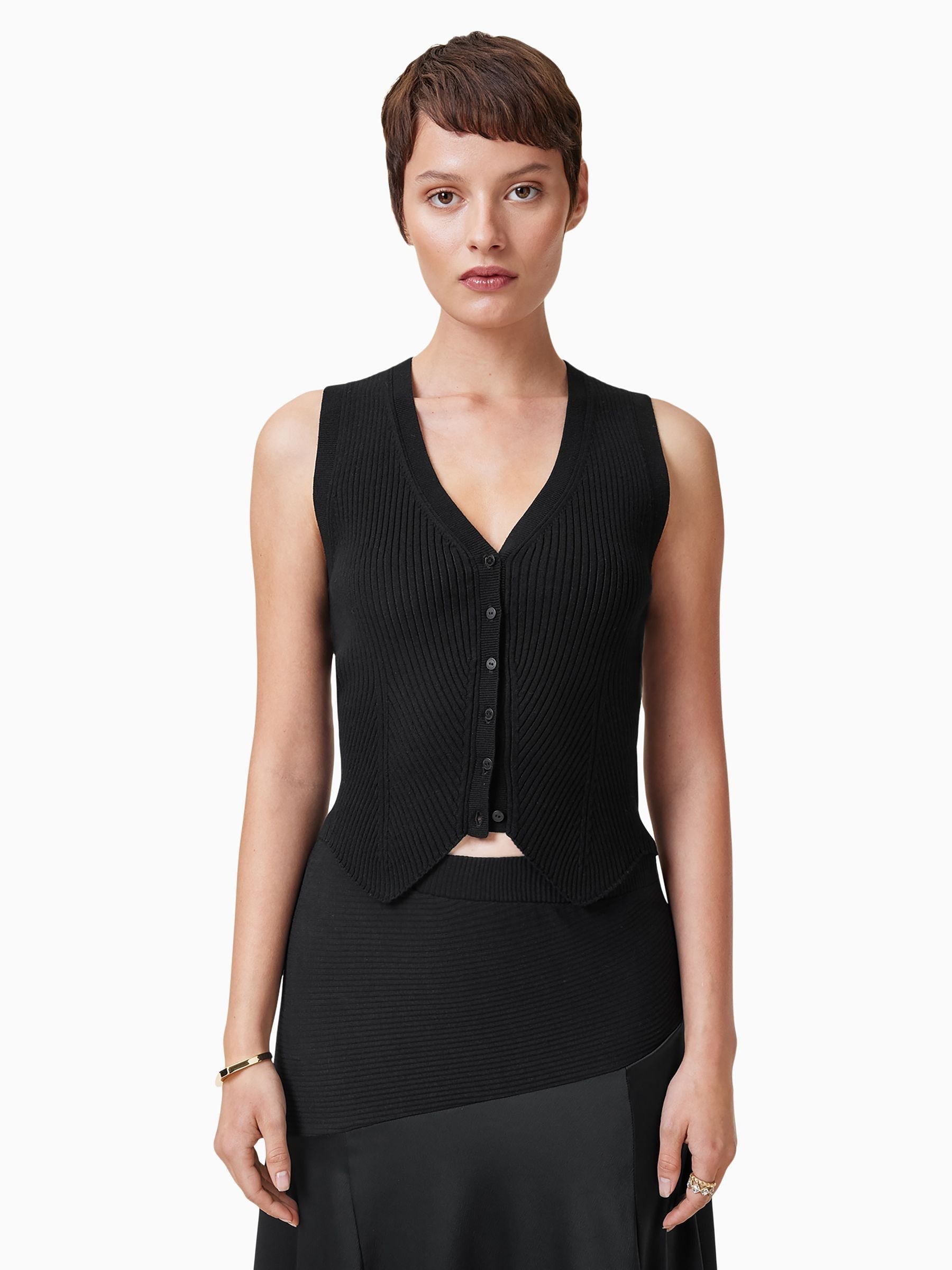 Buy AllSaints Black Cruz Ribbed Knitted Waistcoat from the Next UK