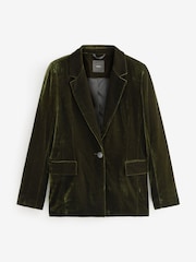 Dark Green Tailored Velvet Single Breasted Blazer - Image 3 of 5