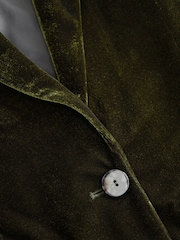 Dark Green Tailored Velvet Single Breasted Blazer - Image 4 of 5