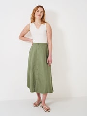 Crew Clothing Green 100% Linen Button Through Skirt - Image 1 of 5