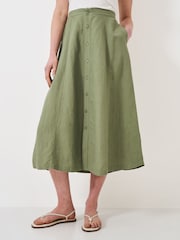 Crew Clothing Green 100% Linen Button Through Skirt - Image 3 of 5