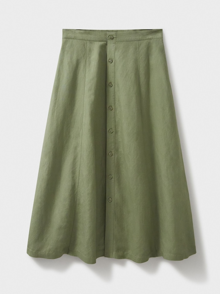 Crew Clothing Green 100% Linen Button Through Skirt - Image 5 of 5