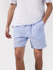 Chelsea Peers Blue Poplin Stripe Linen Blend Pyjama Shorts - Image 1 of 5