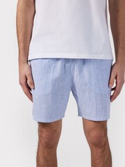 Chelsea Peers Blue Poplin Stripe Linen Blend Pyjama Shorts - Image 3 of 5
