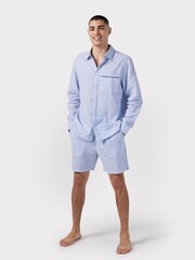Chelsea Peers Blue Poplin Stripe Linen Blend Pyjama Shorts - Image 4 of 5
