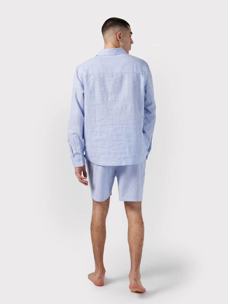 Chelsea Peers Blue Poplin Stripe Linen Blend Pyjama Shorts - Image 5 of 5