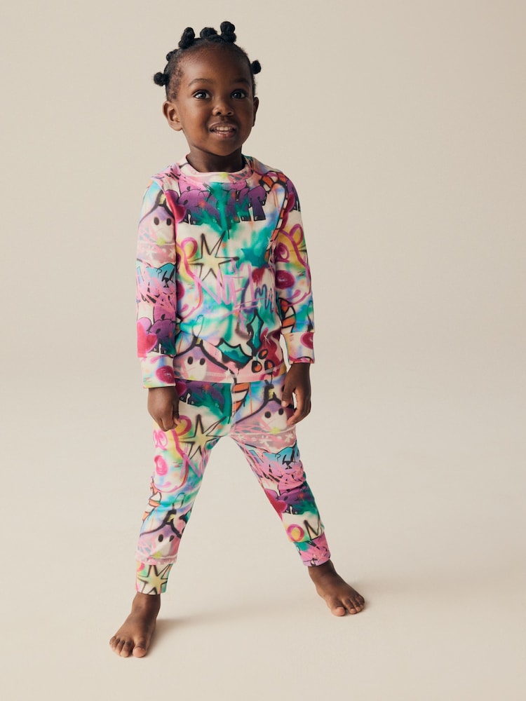 Multi Graffiti 100% Cotton Christmas Pyjamas (9mths-16yrs) - Image 1 of 9