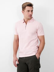 French Connection Pink Short Sleeve Pique Zip 100% Cotton Polo Shirt - Image 1 of 2