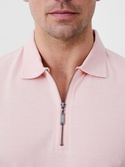 French Connection Pink Short Sleeve Pique Zip 100% Cotton Polo Shirt - Image 2 of 2