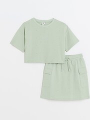River Island Green Girls 100% Cotton T-Shirt and Skirt Set - Image 1 of 4