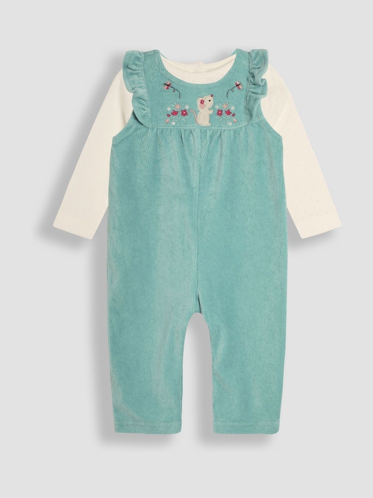 JoJo Maman Bébé Mouse Appliqué Velour Dungarees and Top Set - Imagen 1 de 7
