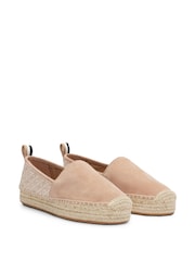 BOSS Brown Suede Slip-On Espadrilles With Embroidered Monograms - Image 1 of 4