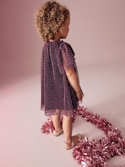 Plum Purple Sparkle Mesh Dress (3mths-7yrs) - Image 1 of 6