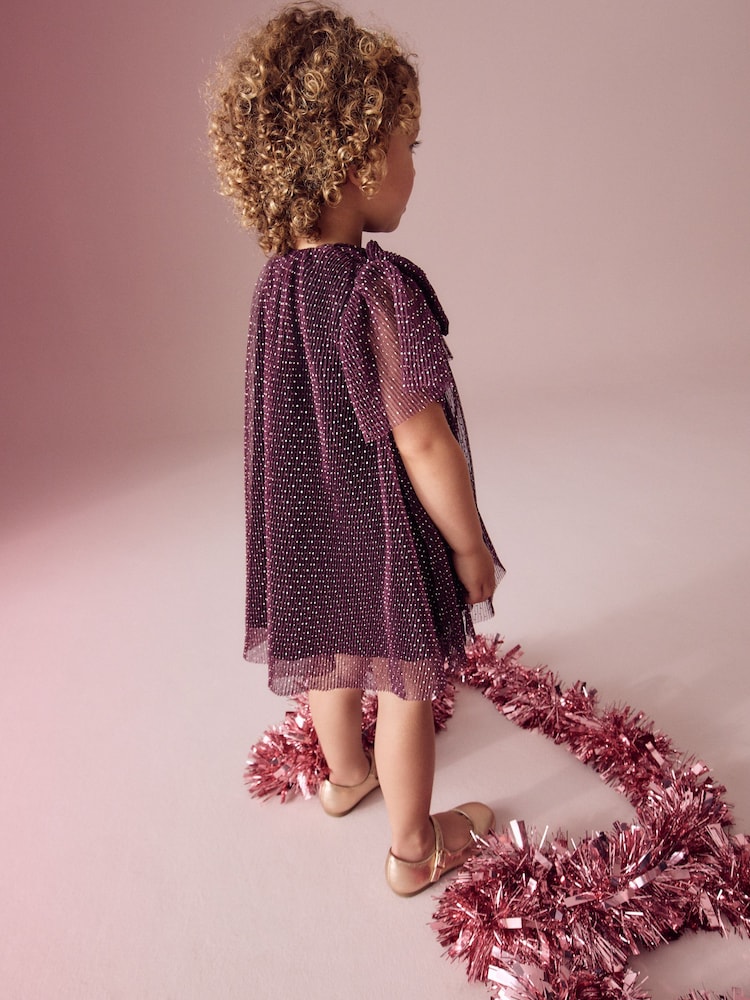 Plum Purple Sparkle Mesh Dress (3mths-7yrs) - Image 1 of 6