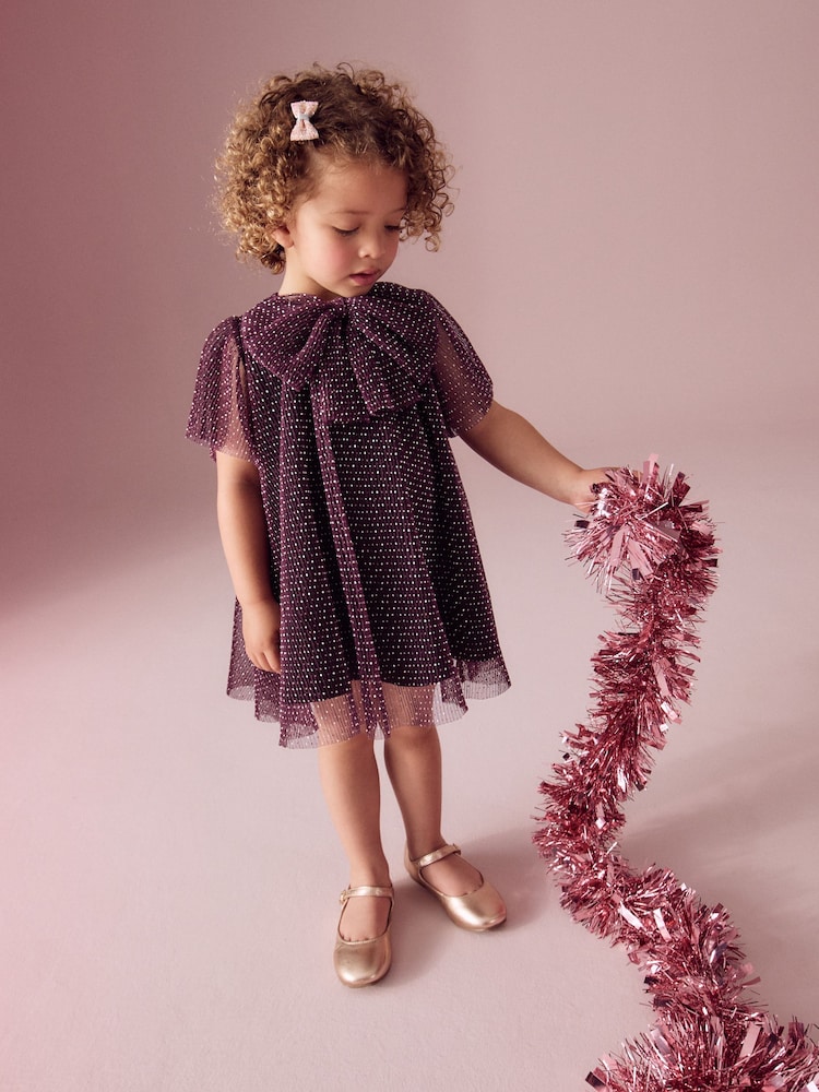 Plum Purple Sparkle Mesh Dress (3mths-7yrs) - Image 2 of 6