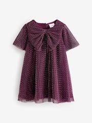 Plum Purple Sparkle Mesh Dress (3mths-7yrs) - Image 4 of 6