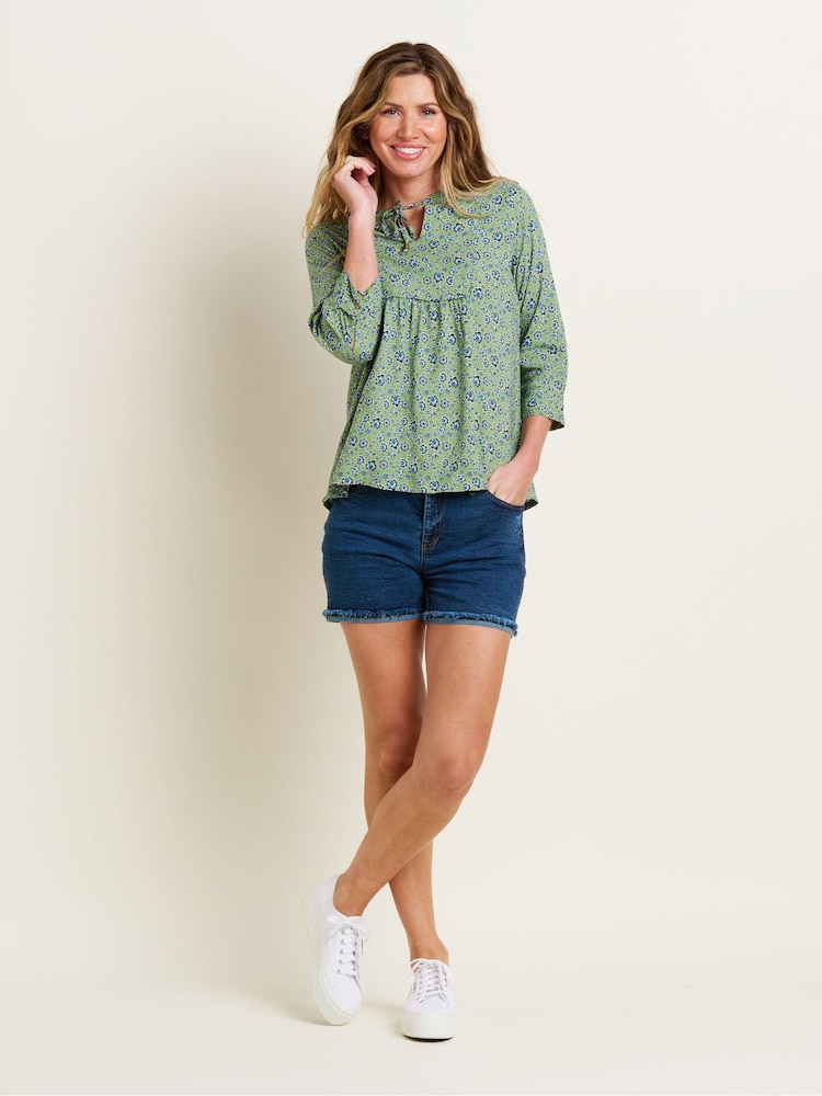 Brakeburn Blue Raw Edge Hem Denim Shorts - Image 4 of 4
