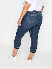 Yours Curve Mid Blue Grace Tie Dye Hem Cropped Jeggings - Image 2 of 5