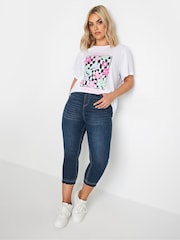 Yours Curve Mid Blue Grace Tie Dye Hem Cropped Jeggings - Image 3 of 5