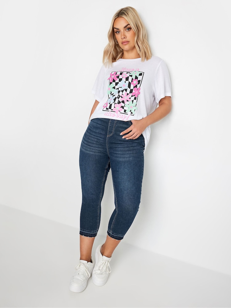 Jasnoniebieski - Yours Curve Grace Tie Dye Hem Cropped Jeggings - Image 3 of 5