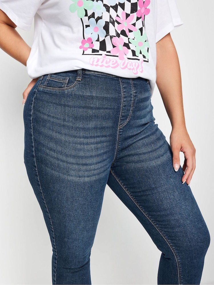 Jasnoniebieski - Yours Curve Grace Tie Dye Hem Cropped Jeggings - Image 4 of 5