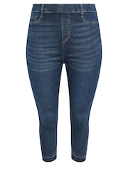 Yours Curve Mid Blue Grace Tie Dye Hem Cropped Jeggings - Image 5 of 5