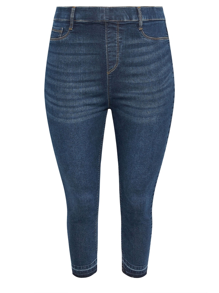 Yours Curve Mid Blue Grace Tie Dye Hem Cropped Jeggings - Image 5 of 5