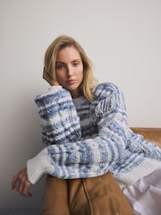 Blue White Statement Fringe Stripe Knitted Jumper - Image 1 of 1
