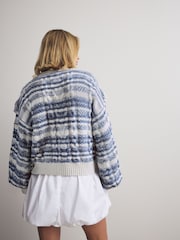 Blue White Statement Fringe Stripe Knitted Jumper - Image 3 of 5