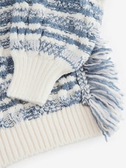 Blue White Statement Fringe Stripe Knitted Jumper - Image 4 of 5