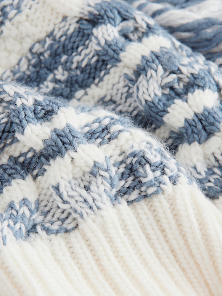 Blue White Statement Fringe Stripe Knitted Jumper - Image 5 of 5