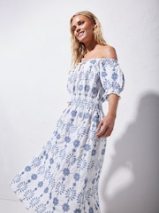 PixieGirl Petite White 100% Cotton Embellished Tie Front Midi Dress - Image 1 of 7