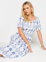 PixieGirl Petite White 100% Cotton Embellished Tie Front Midi Dress - Image 5 of 7