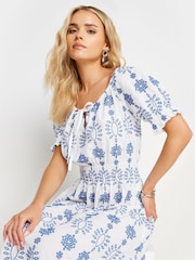 PixieGirl Petite White 100% Cotton Embellished Tie Front Midi Dress - Image 6 of 7