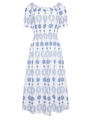 PixieGirl Petite White 100% Cotton Embellished Tie Front Midi Dress - Image 7 of 7