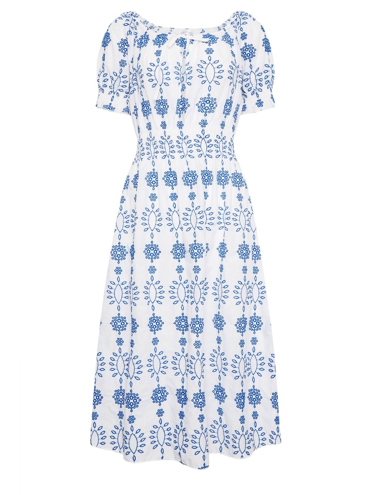 PixieGirl Petite White 100% Cotton Embellished Tie Front Midi Dress - Image 7 of 7