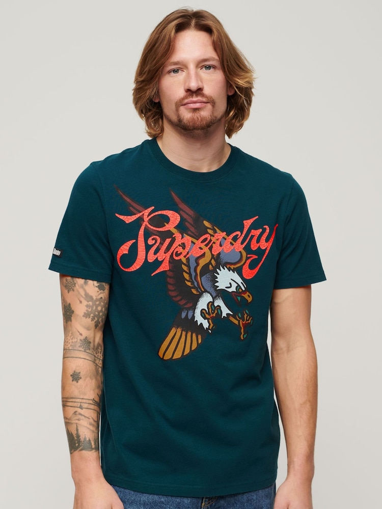 Superdry Green 100% Cotton Tattoo Script T-Shirt - Image 1 of 3